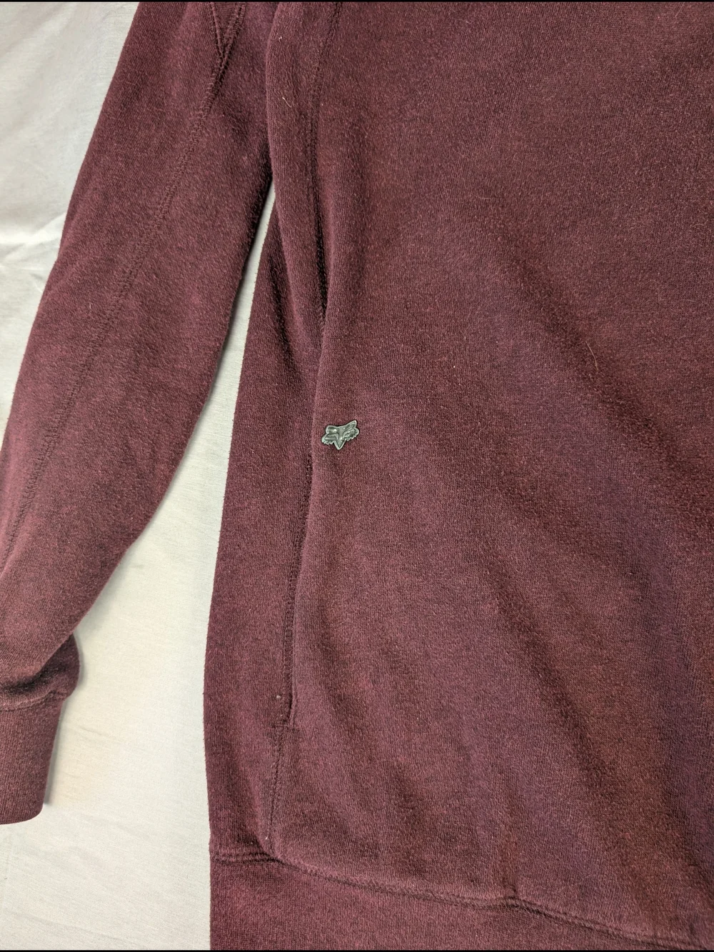 Y2K Fox Crew Neck‎ Moto Sweatshirt Men's L Maroon Front Pocket Metal Logo